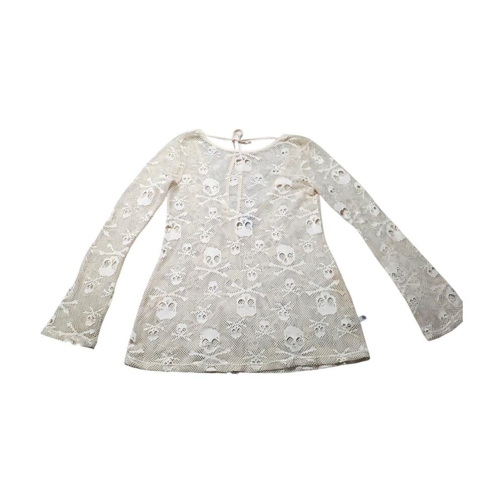 White Skull Mesh Long-Sleeve Top - Picture 2 of 8